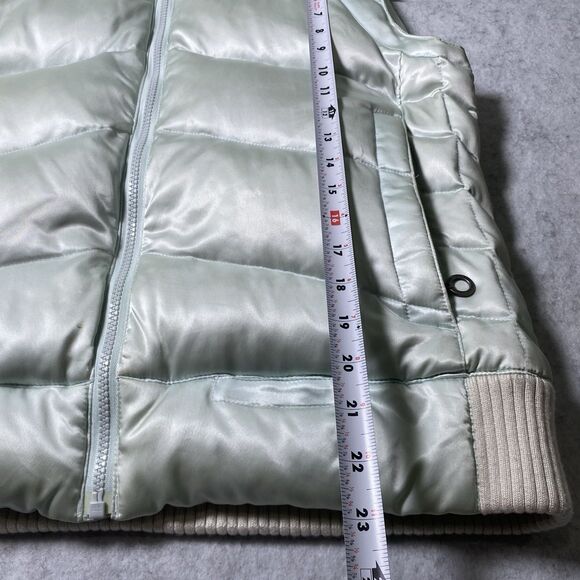 The North Face Womens 550 Down Blue Puffer Vest Hooded Faux Fur Large Zip Vintag - Picture 8 of 14